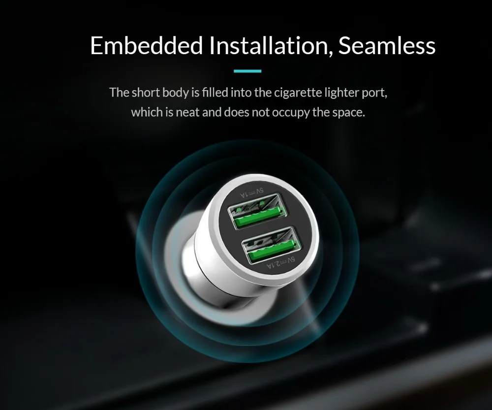 ORICO 12 W ماكس شاحن سيارة USB صغير شحن USB مزدوج منافذ سيارة-شاحن آيفون 8 زائد سامسونج s8 USB للهاتف المحمول شاحن