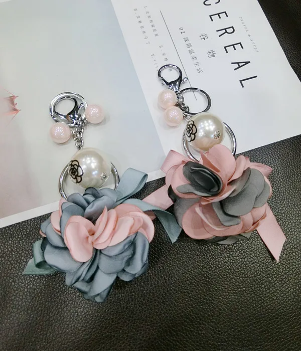 

Korea Handmade Fabric Flower Bowknot Pearl Key chain Bag Car Pendents for Adult Women Girls Fashion Jewelry-JQKKC026C