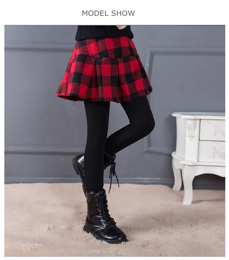 3-12 y girls winter leggings with skirt plaid warm legging girl kids cotton velvet fleece teen 10 12 children clothes On Sales (2)