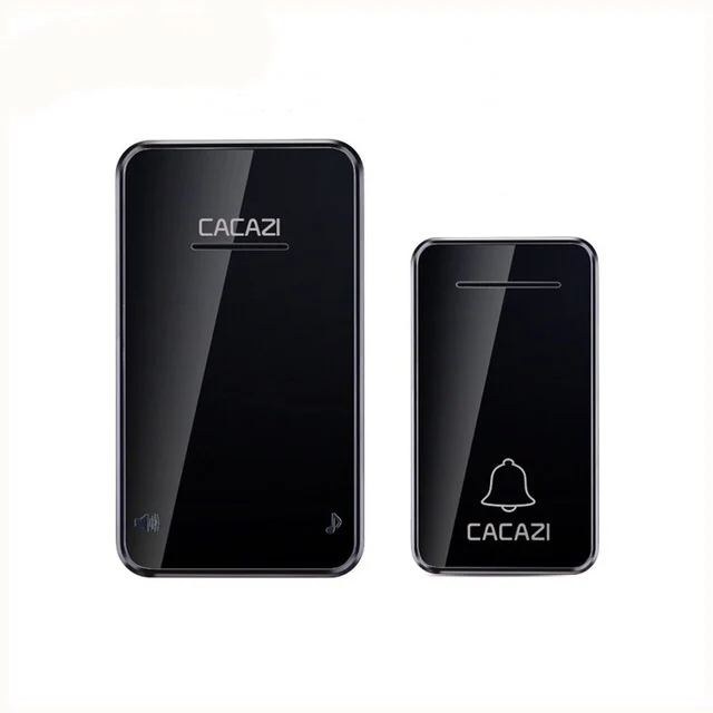 Black 1x1 CACAZI автономный беспроводной дверной звонок Водонепроницаемый без светодиодный фонарь на батарейках 200 м Домашний Беспроводной колокольчик US EU Plug 1 2 кнопки 1 2 приемника - Цвет: Black 1x1