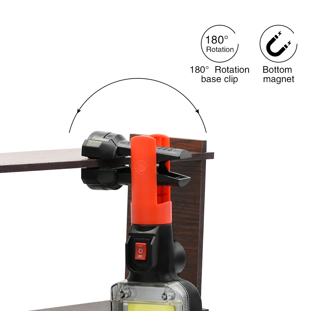 GIJOE светодиодный рабочий светильник, перезаряжаемый, usb cob, портативный светильник, 2*18650, батарея с зажимом на крючке, магнитный пластиковый чехол, водонепроницаемый