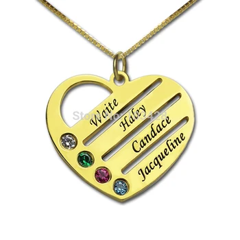 

AILIN Personalized Family Necklace Gold Color Mom Necklace with Kids Names Heart Necklace Birthstone Jewelry Gift for Mother