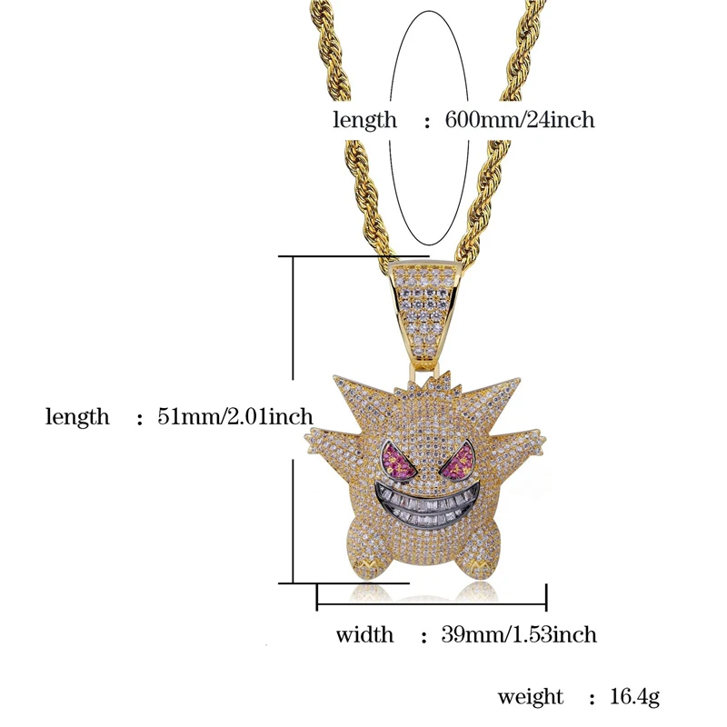 Хип-хоп AAA CZ Циркон проложенный Bling Iced Out кулон из золота и серебра и ожерелье для мужчин женщин раппер ювелирные изделия с 60 см Веревка Цепи