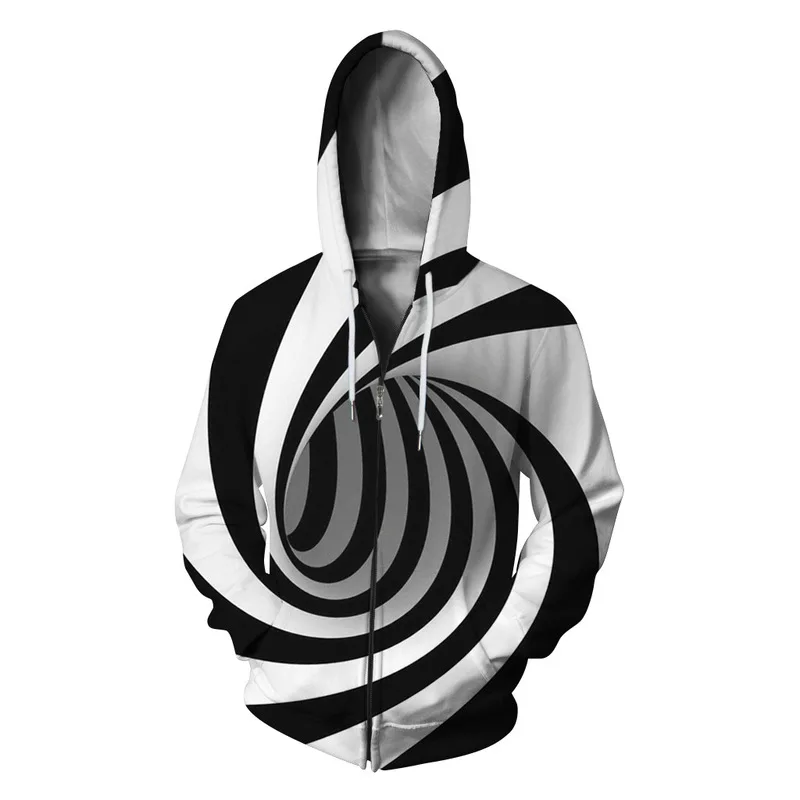 

3D digital deep hole printing long-sleeved autumn and winter street hip-hop women's couple hooded zipper sweatshirt jacket