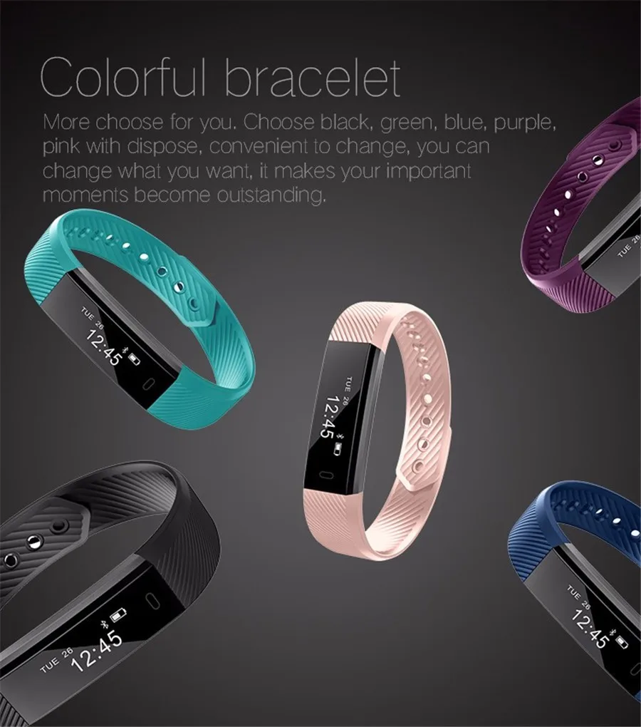 ID115 смарт-браслет счетчик шагов фитнес SmartBand Вибрационный браслет-будильник pk ID107 fit bit miband2 часы сердце