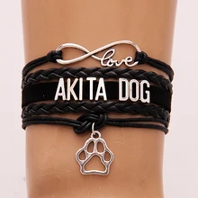 Бесконечность любовь Акита браслет с фигуркой собаки Pet Подвеска собачья лапа кожаный браслет и браслеты обруч Веревка Ювелирные изделия для женщин мужчин Прямая поставка