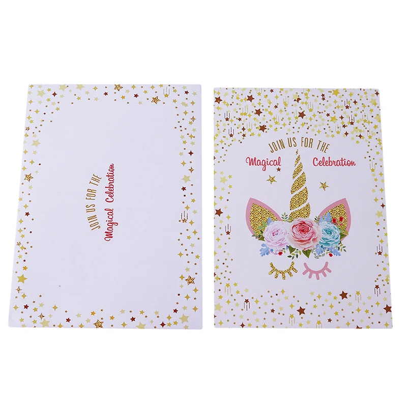  12PCS/Set Unicorn Invitations Card Unicorn Party Cute Birthday Party Invitations Card And Kraft Env - 32914619210