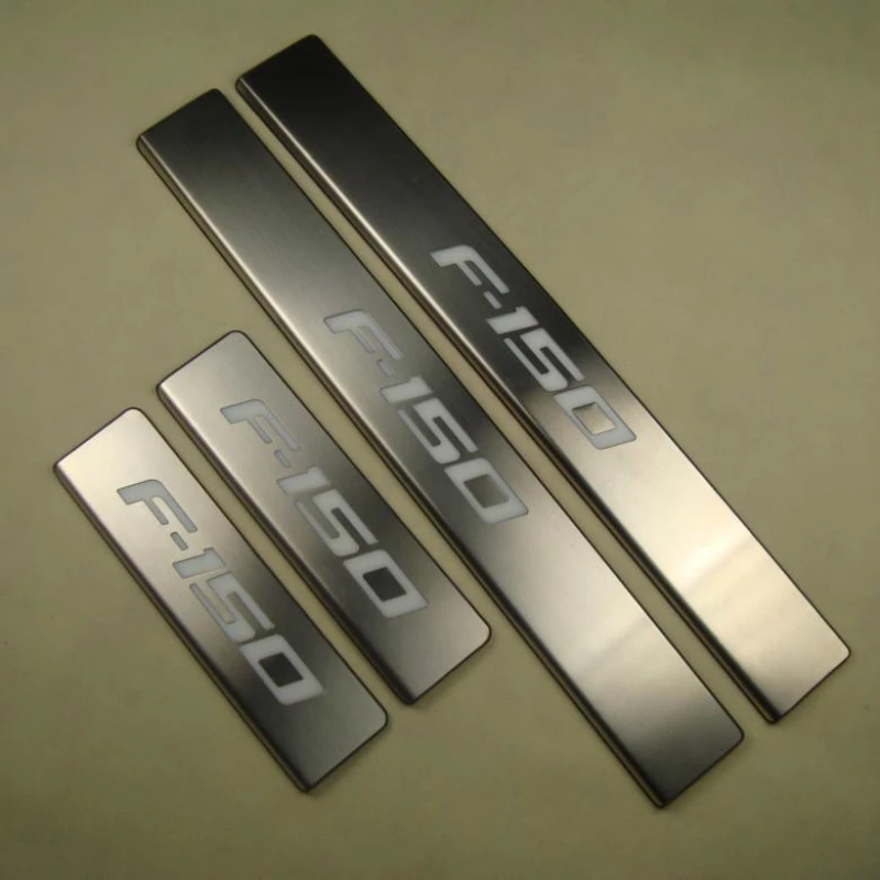 

LED Light 4 Door Stainless Steel Scuff Plate Door Sill Entry Guard Pedals For Ford F150 2009 - 2014