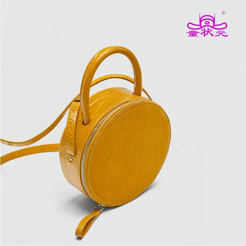 

2018 The New Round Mini Crocodile Pattern Women Messenger Bag Circle Lady Handbag Top-handle Purses Clutches Korean Ins Pochett