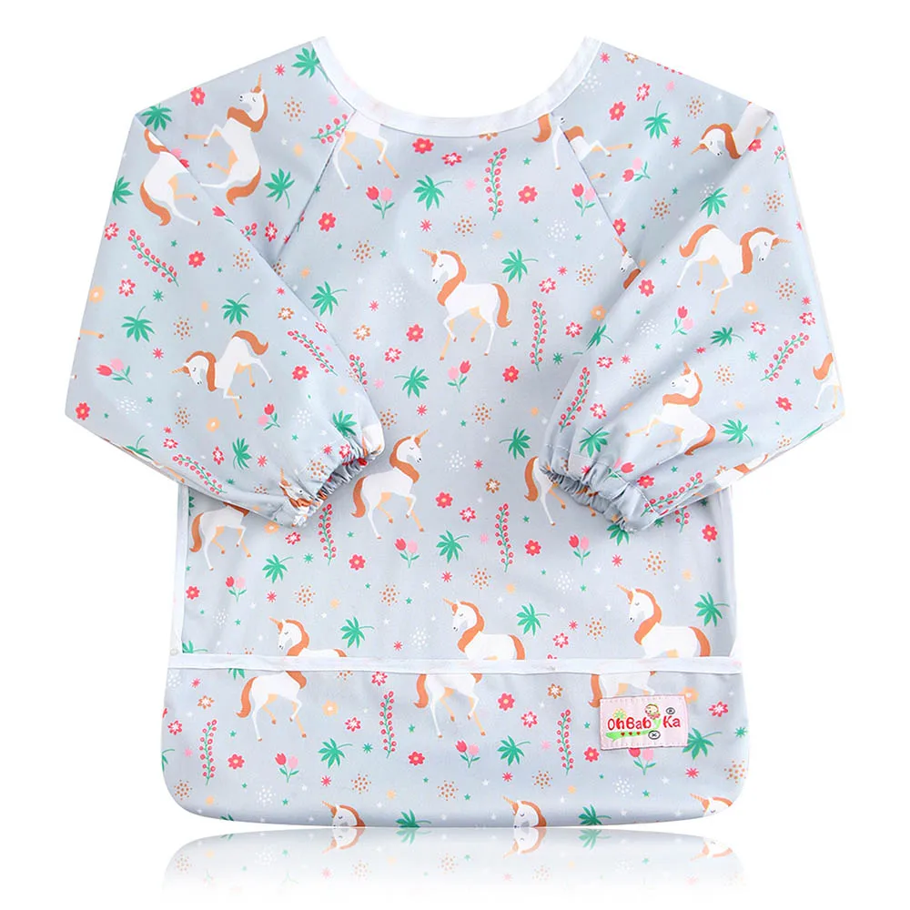 Ohbabyka Фламинго новорожденных водонепроницаемые детские нагрудники рубашка детский нагрудник мультфильм длинный рукав шарф для малышей Кормление Смок аксессуары для малышей - Цвет: ZY45