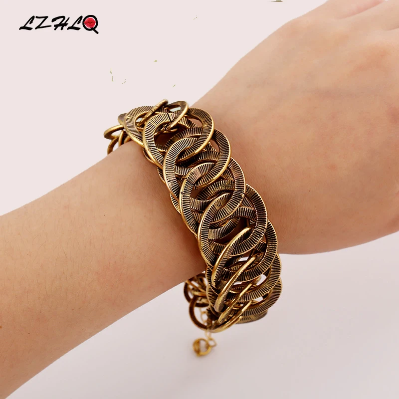 

LZHLQ Metal Pattern Vintage Bracelets Splice Round Maxi Twist Bracelet Women Cuff Bangle Fashion Plated Hand Accessories Jewelry