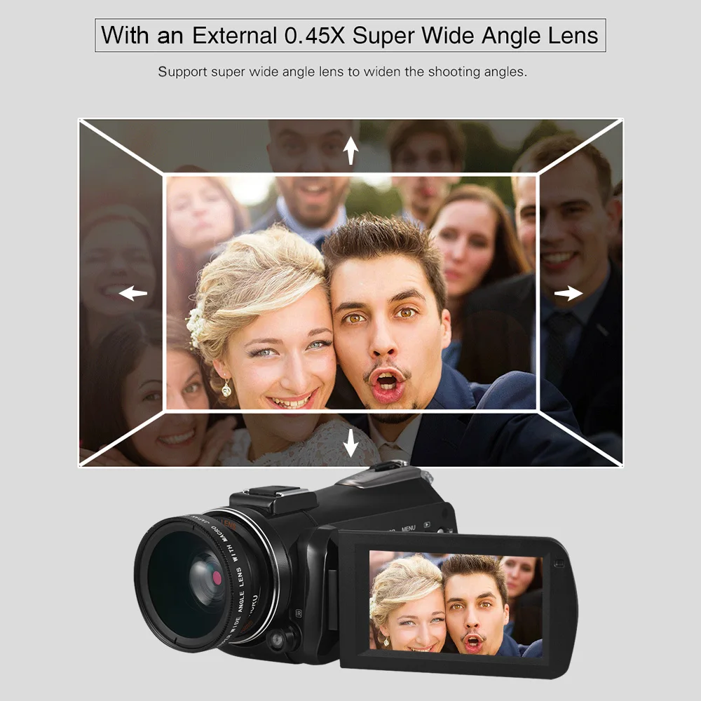 Andoer AC3 4K UHD 24MP Цифровая видеокамера регистратор w/0.45X Широкоугольный объектив