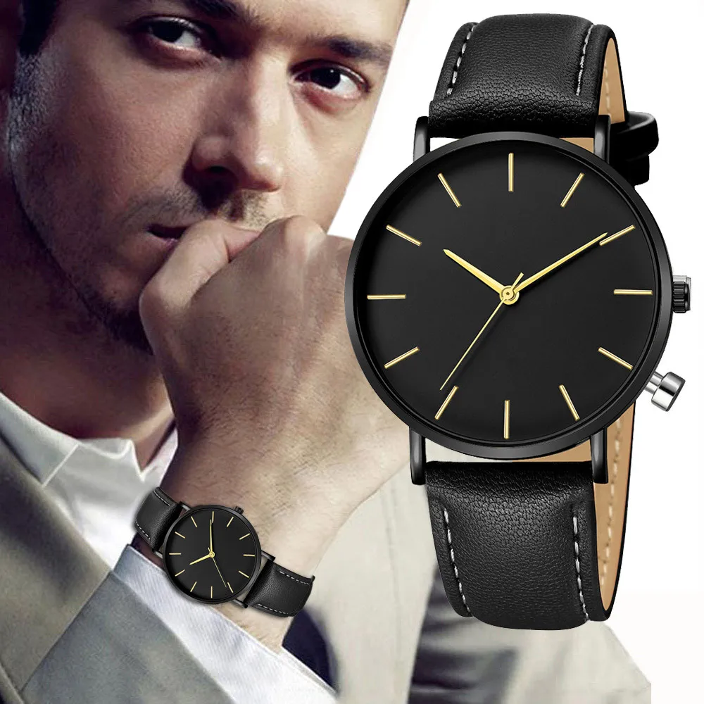 

Fashion Men Date Alloy Case Synthetic Leather Analog Quartz Sport Men's watch Wrist Party decoration suit Dress Watch gifts male