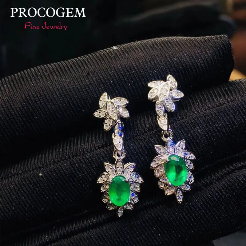 

Natural Emerald Drop Earrings for Women Party Engagement High quality 1.0Ct Genuine gems Fine jewelry eardrop S925 Silver #396