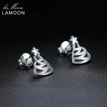 

LAMOON Real 925 Sterling Silver Stud Earrings For Women 2018 New Christmas Tree Style Fine Jewellery Girl Xmas Gift EY016