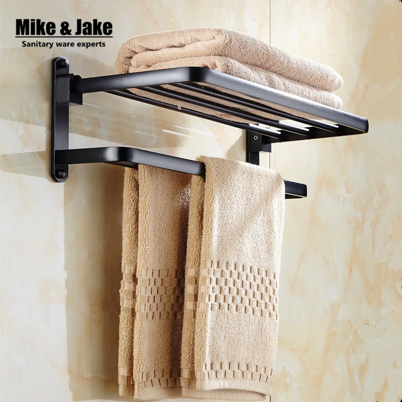 Whole aluminum folding black bath towel rack Active bath towel shelf