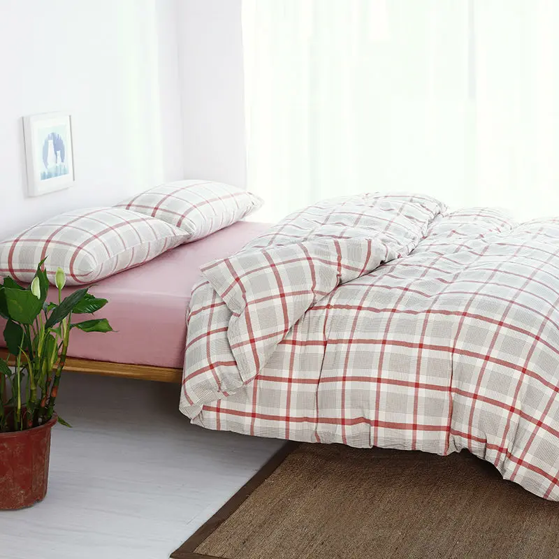 

light pink plaid girls bedding sets 4 piece full size queen duvet cover 1.5m bed cover set free shipping