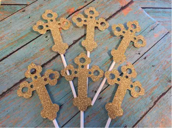 

glitter cross Cupcake Toppers Baptism baby shower Engagement Party Bachelorette birthday Wedding Bridal Shower Night food picks
