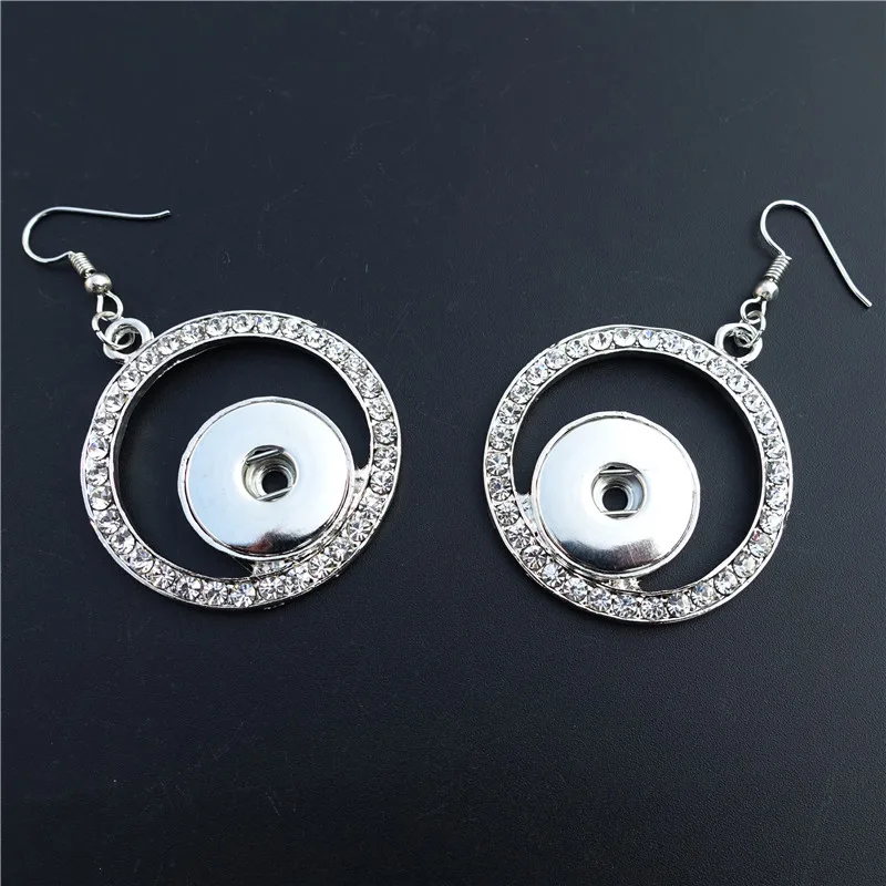 

Fashion Crystal Rhinestone Round Circle Metal 18mm Snap Buttons Earrings Women Jewelry