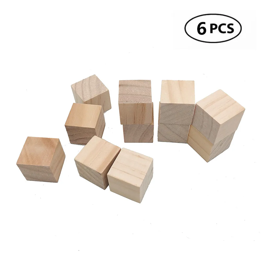 

6pcs 30mm 1.18inch Natural Solid Cube Wooden Unfinished Craft Wood Log Slices Blocks Wood Cubes Mdf Wood for DIY Craft Gift