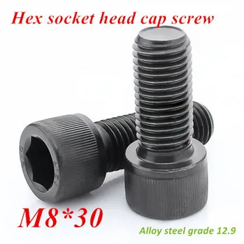 

100pcs/lot M8*30mm DIN 912 Hex Socket Head Cap Screw Black Steel Metric Thread Grade 12.9 Fastener
