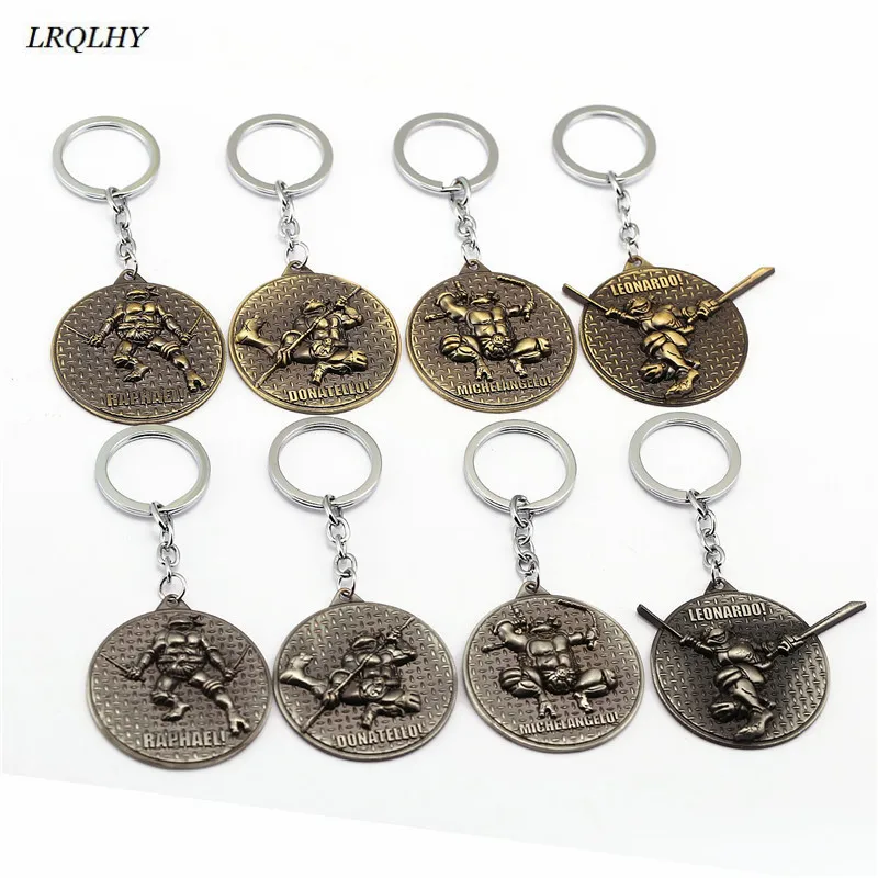 

fashion Ninja Turtles key chains Michelangelo Donatello Leonardo badge key ring Game Related zinc alloy jewelry cute gift