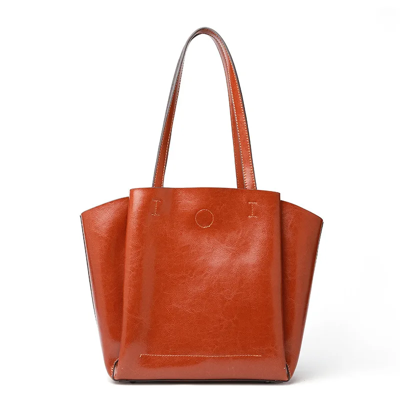 Women's New Leather Tote Bag European and American Fashion Vertical