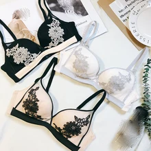 Французские комплекты нижнего белья с цветочной вышивкой, комплекты нижнего белья с эффектом пуш-ап для молодых девушек, комплект нижнего белья без косточек, бесшовное сексуальное нижнее белье