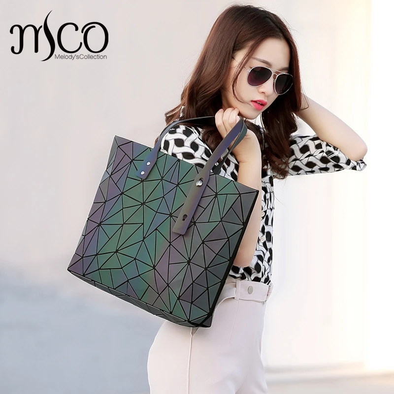

2017 Japan Bag Folding Adjustable Handbag Luxury Lucent Prism Rock Tote Bag Casual Shopper Tote luminous Women holographic Bao