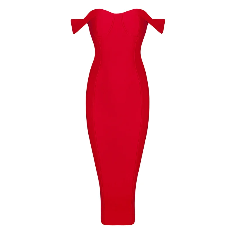 Женское осеннее модное элегантное платье с открытыми плечами из вискозы белое Бандажное платье длиной до колена HL - Цвет: Красный