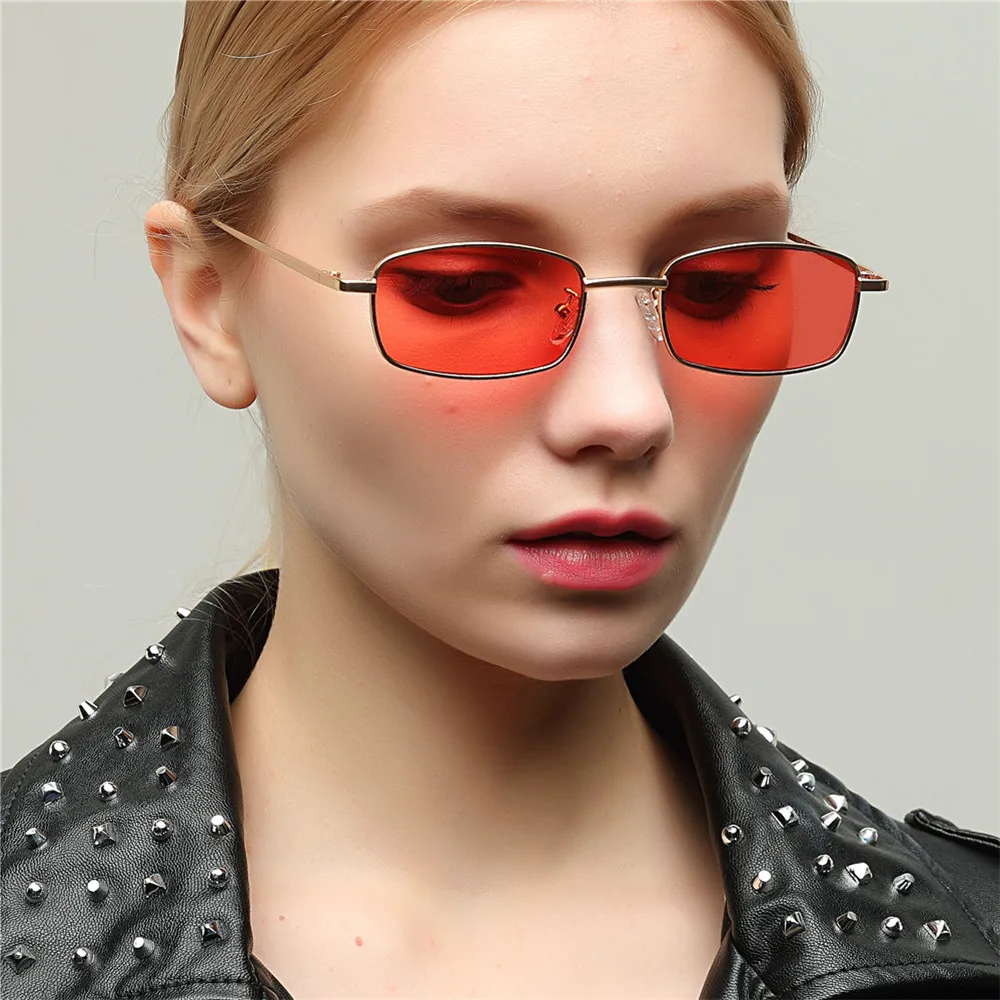 2018 Slim square shape sunglasses Women Designer Designers Vintage pink