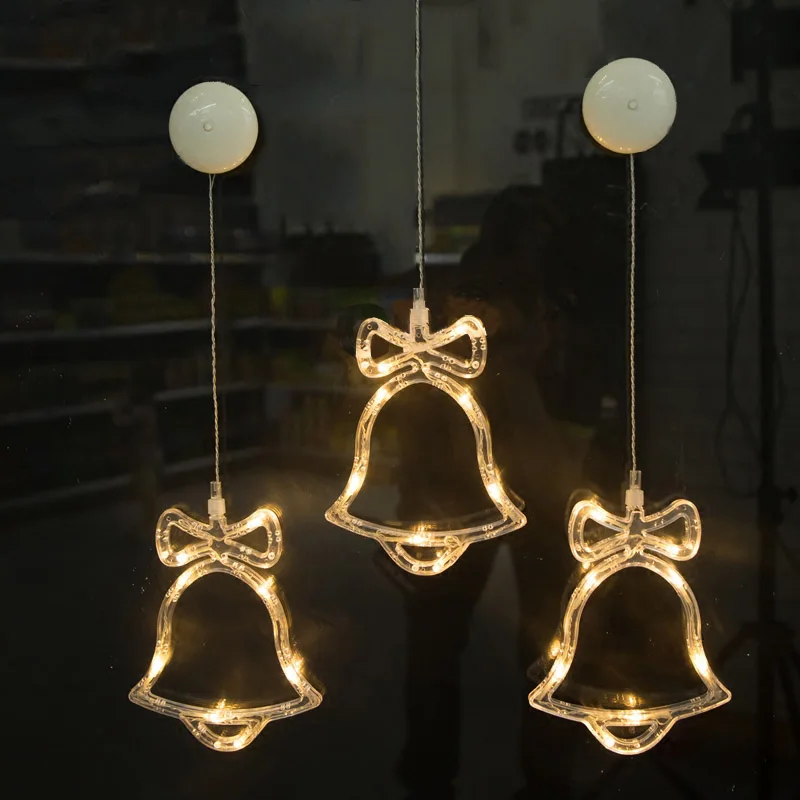 led Christmas decorative lamp New year's Day holiday light deer /bell /stars 6.3in*7.5in glass window sucker lamp