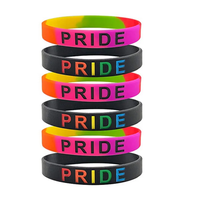 

1pc sport motivational Gay Pride Rainbow LGBT Silicone Bracelet Sport Rubber Wristbands Tean Party Jewelry