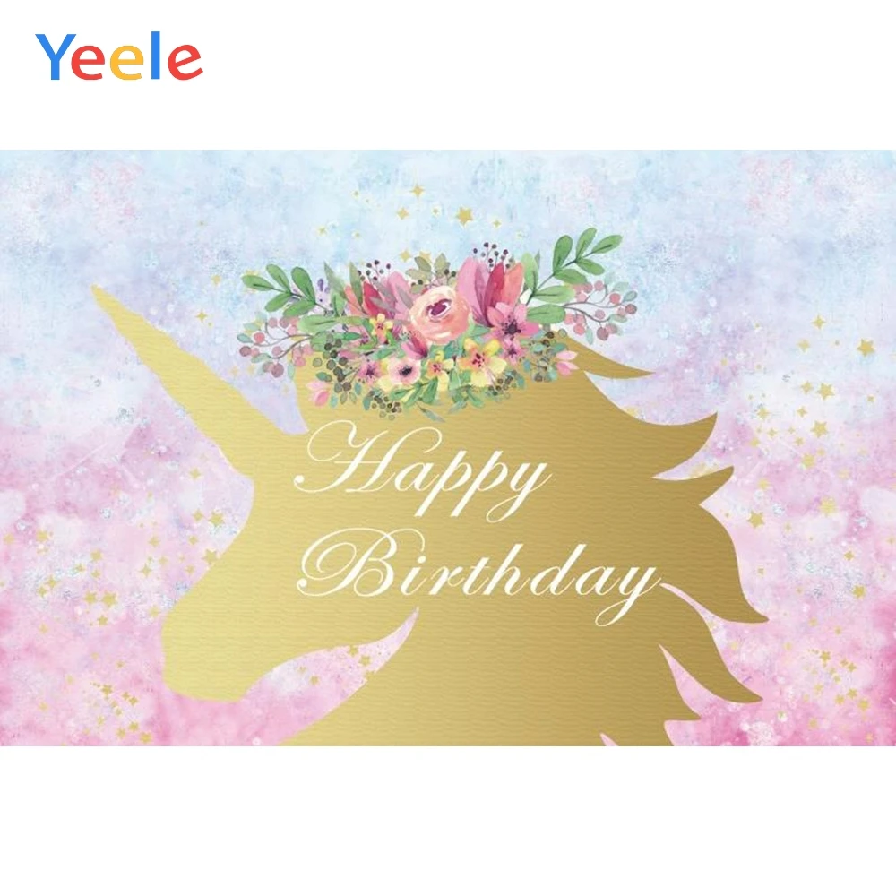

Yeele Unicorn Birthday Photocall Flower Party Decor Photography Backdrop Personalized Photographic Backgrounds For Photo Studio
