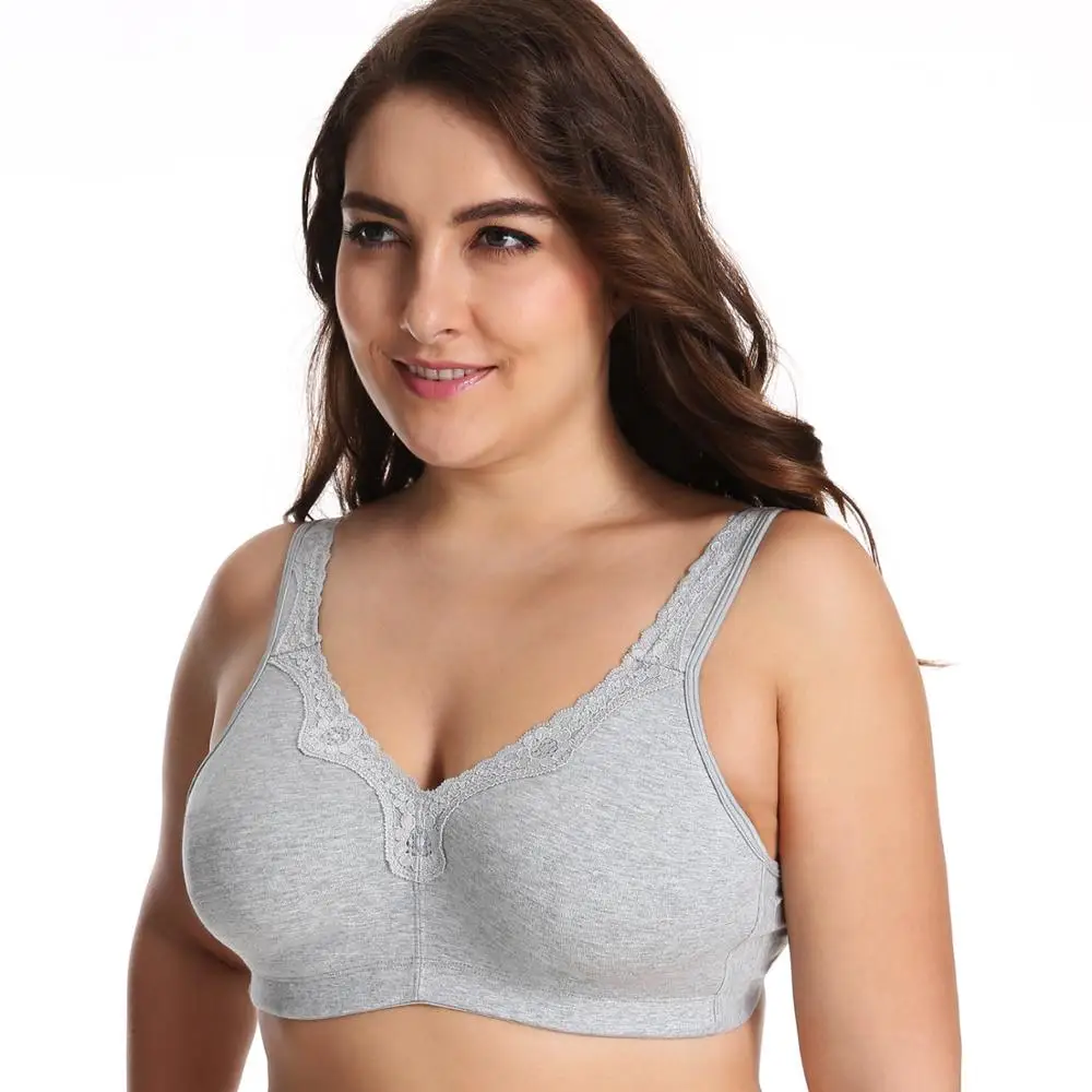 Koop Nieuwe Lace Trim Full Coverage Katoen Wirefree Beha Plus Size 36 48 Bcd Dd E