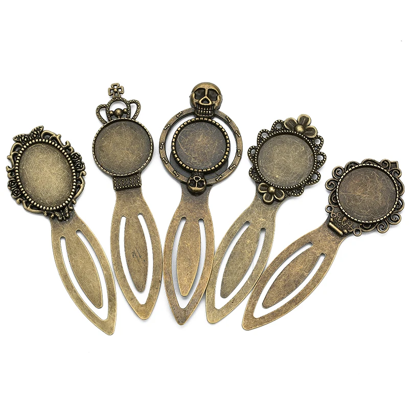 

5pcs Antique Bronze Retro 20mm Flower Skull Bookmark Cabochon Base Bookmark Setting For Cabochon Cameo DIY Bookmarks Jewelry