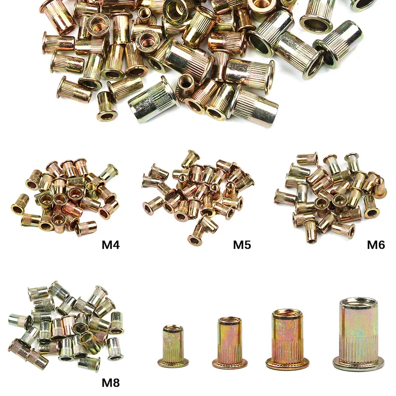 

100PCS Mixed M4 M5 M6 M8 Rivnut Zinc Plated Carbon Steel Rivet Nut Flat Head Threaded Insert Rivnut