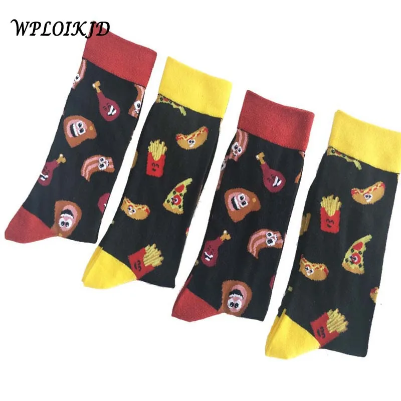 

[WPLOIKJD]Creative Painting Funny Socks Cotton Happy Crew Socks Men Harajuku Wedding Clacetines Hombre Divertidos Animal Food