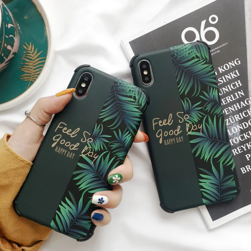 

Matte Shockproof Soft edge phone Shell For iphone11 Pro Max XR XS MAX 6 7 8plus X Case Banana Leaf Letters Flower Back Cover