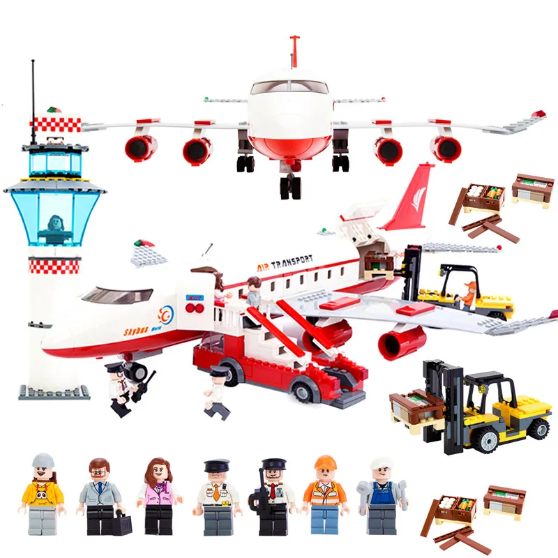 Offerte Città Aeroporto Internazionale di 856 PCS Mattoni Aereo Privato Building Blocks Imposta Mattoni Modello Giocattoli Per Bambini Creatore Compatibile Legoings