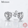Modian authentique 925 argent Sterling Vintage cœurs ligne romantique boucles d'oreilles pour les femmes petit charme mode cadeau de noël ► Photo 3/5