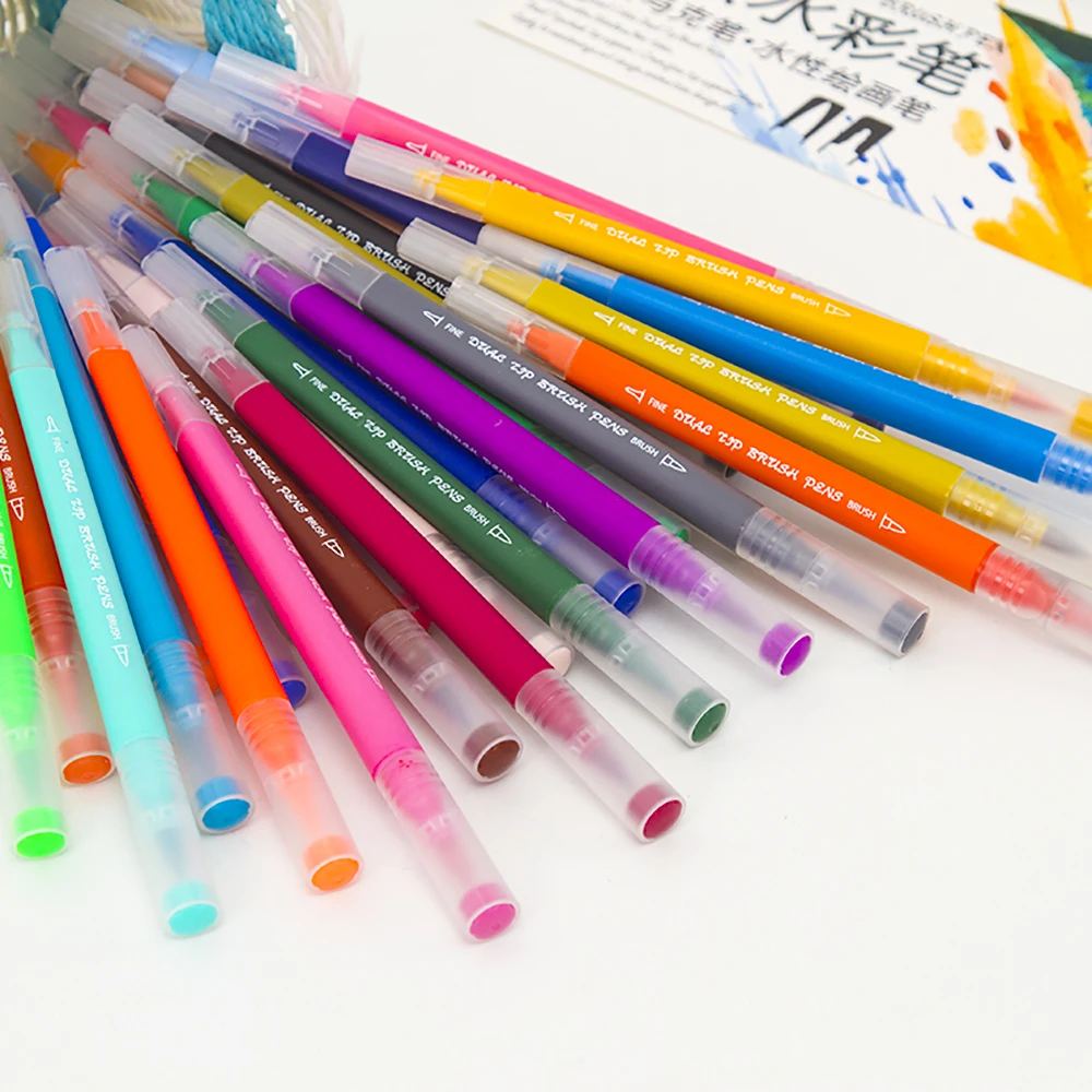 100 шт цветные тонкие кончики, ручки с двумя кончиками, фломастеры, ручки для рисования, акварельные маркеры, школьные принадлежности