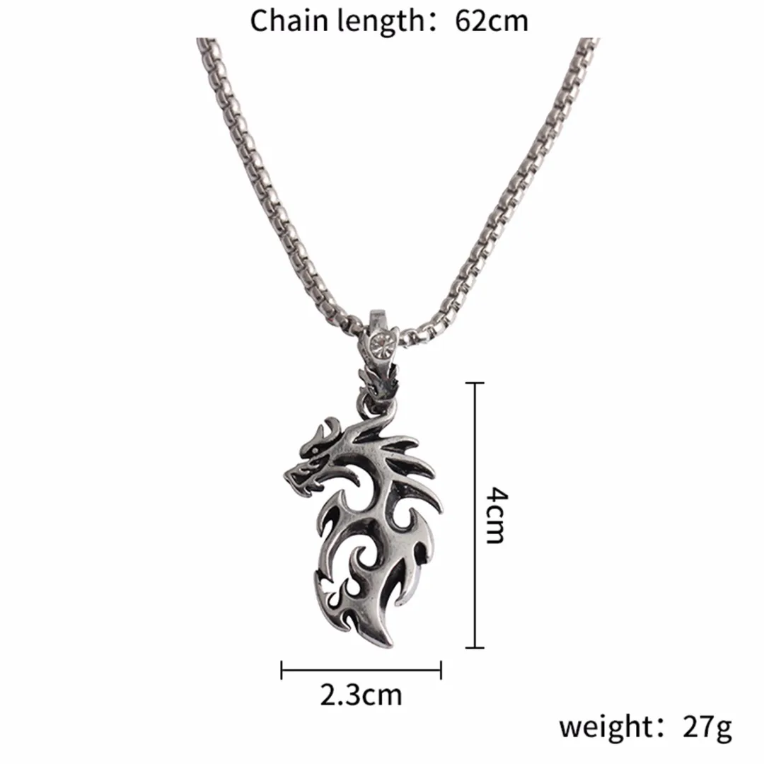 Trendy Men's Stainless Steel Hollow Dragon Pendant Necklace Silver/Gold Color Long Chain Charms Fashion Punk Jewelry Accessories