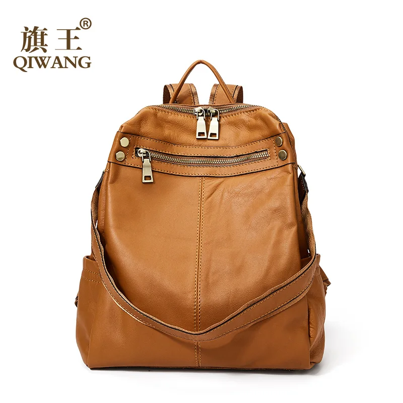 

QIWANG Genuine Cow Leather Backpack Female Back Pack Bags 2019 cattle hide Backpacks for Woman Casual mochila mujer