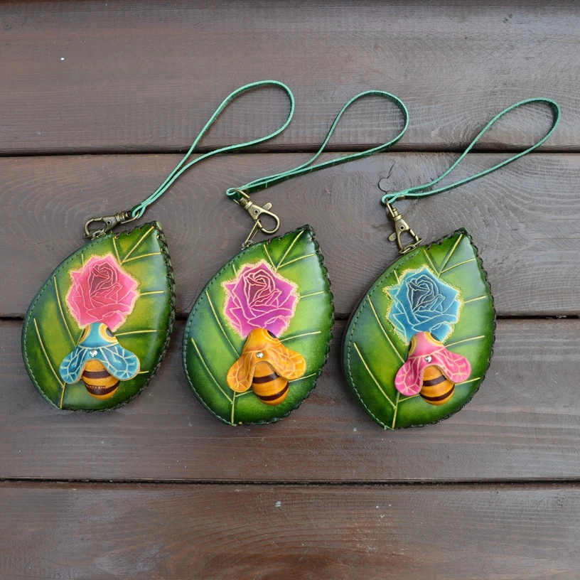 

Handmade mini genuine leather coin purse animal wallet bag cartoon retro cute genuine leather small wallet cowhide bag