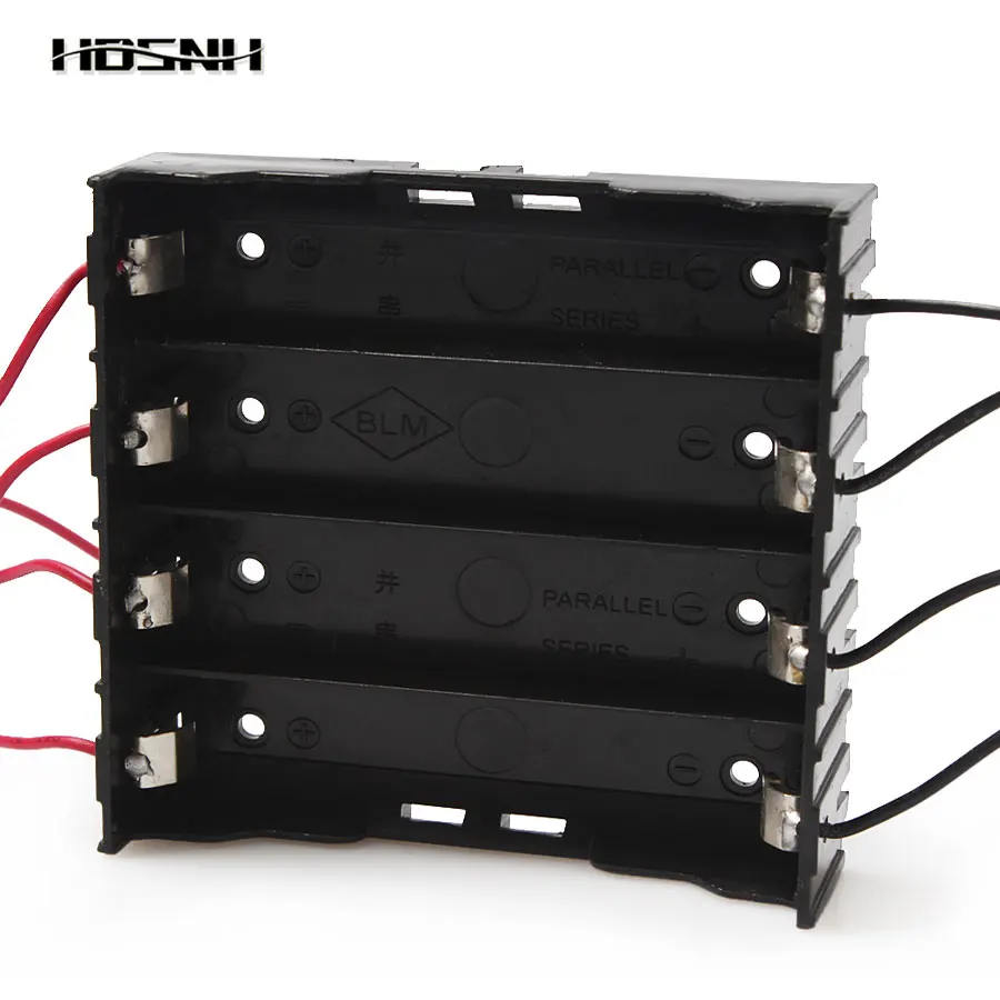 

New Arrival 20pcs/Lots Black 7.7cmx7.8cmx2.1cm Plastic Storage Box Case Holder For 4Slots Battery 4*18650 With 8pcs Wire