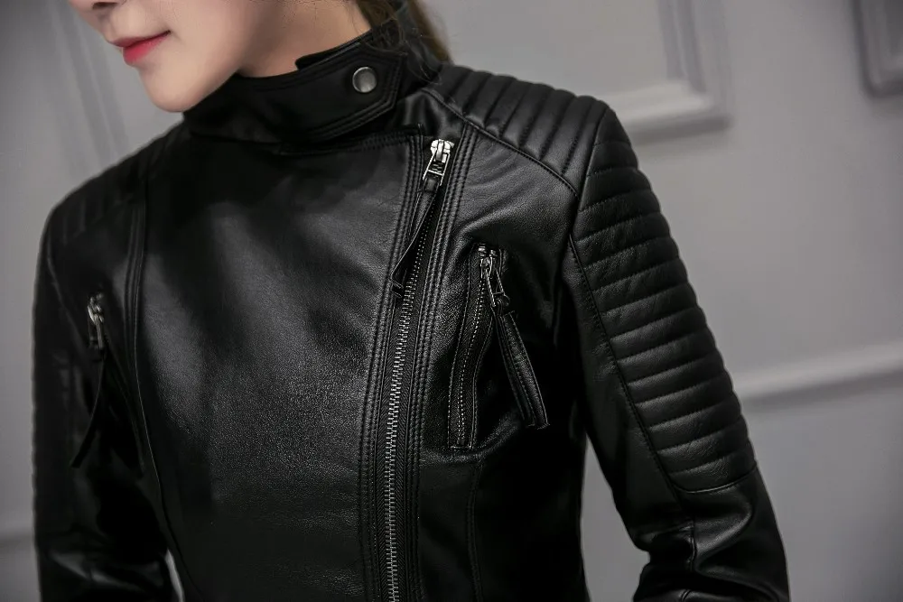 FTLZZ New Spring Autumn Women Faux Soft Leather Jackets Pu Black Blazer Zippers Coat Motorcycle Outerwear Biker Jacket
