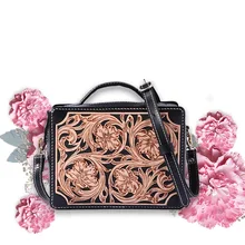 Ручная работа, выгравированный цветок, дизайнерская натуральная кожа, Женская квадратная коробка, кошелек на молнии, женская маленькая сумочка, дамская сумка на плечо