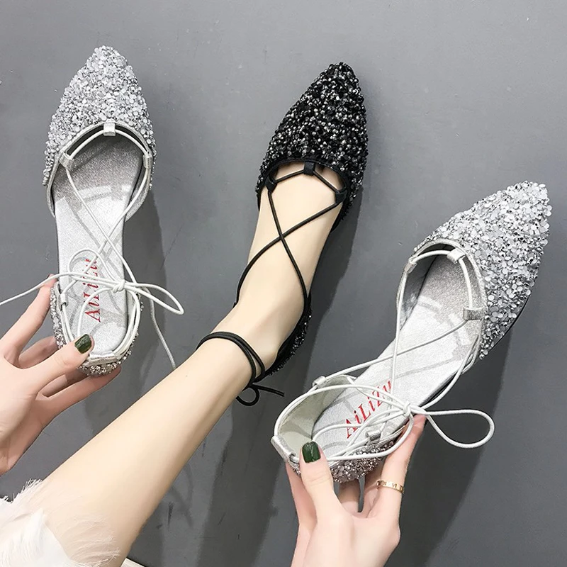 

Koovan Women's Sandals Female 2019 Summer New Strap Fairy Shoes Retro Sequins Pointy Women's Shoe Leisure Sandals For Girls