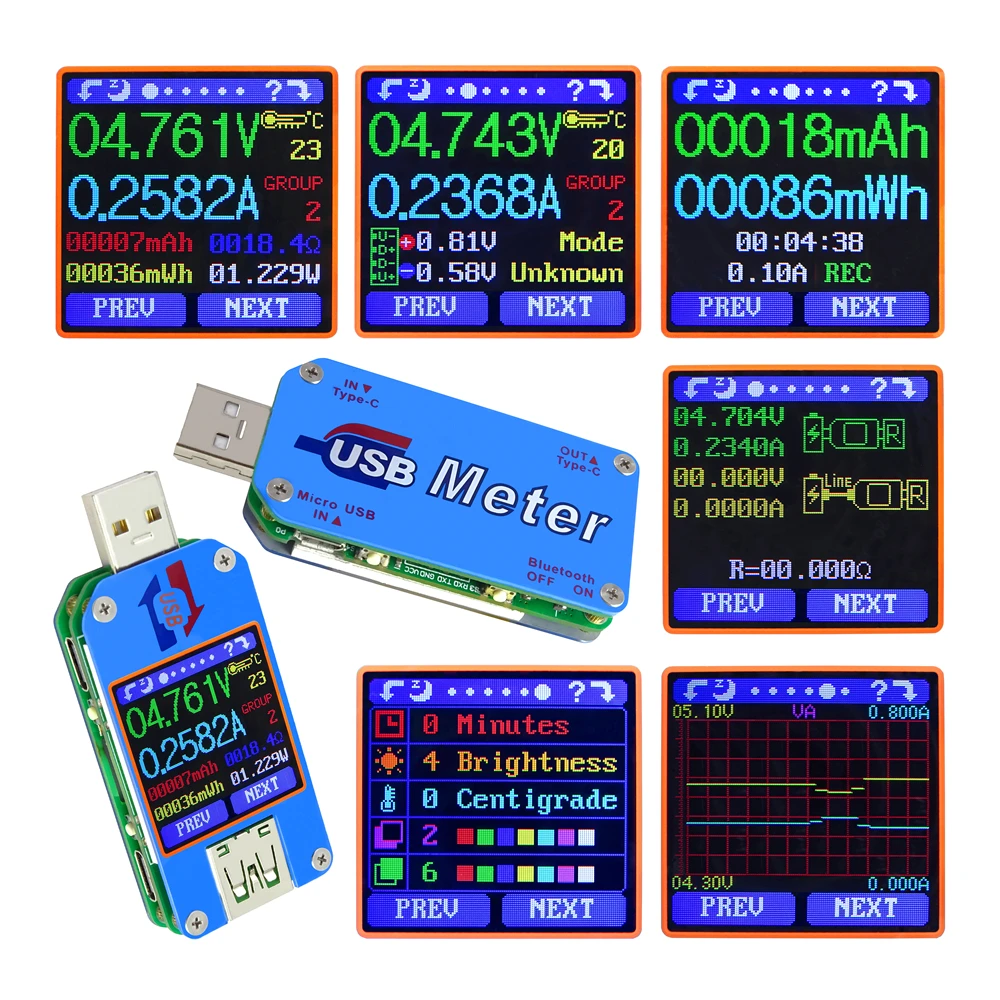 UM25C/UM25 Вольтметр Амперметр Измерение заряда батареи сопротивление кабеля USB 2,0 тип-c цветной ЖК-дисплей измеритель напряжения тока тестер